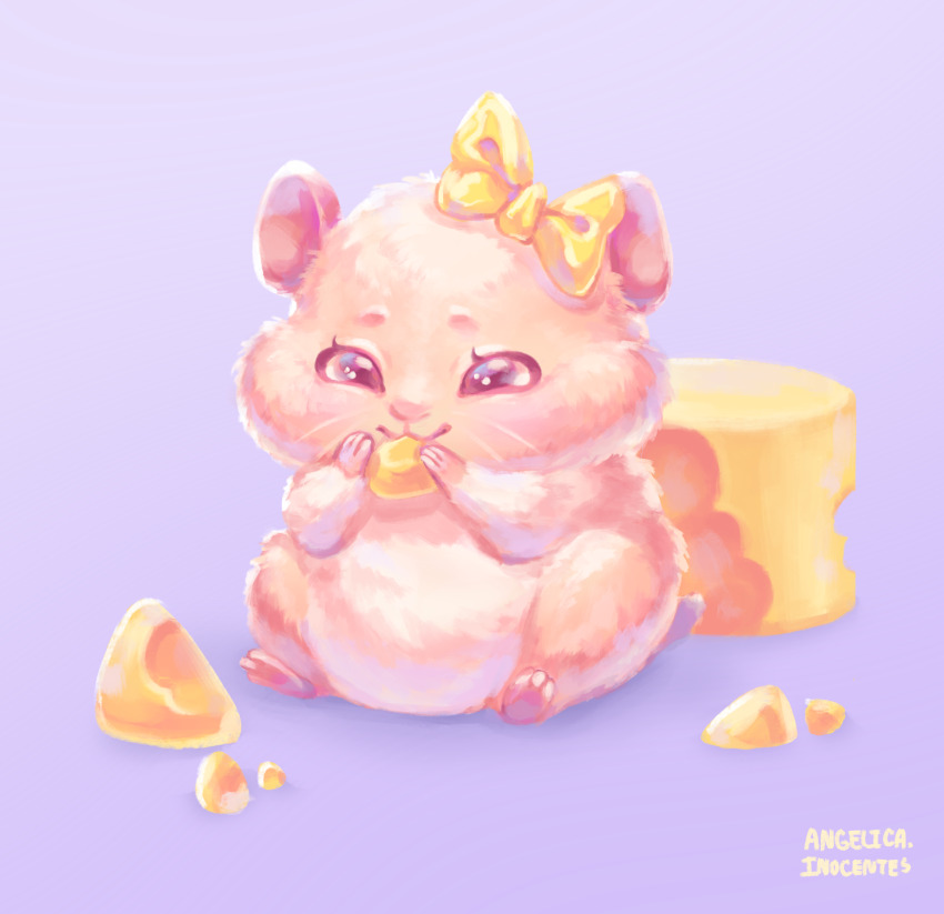 absurdres, animal, animal_focus, artsyinnocence, black_eyes, bow, cheese, commentary