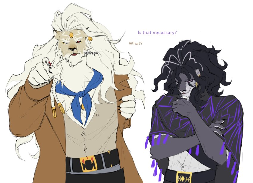 2boys, alolin_(pazuzu)_(dislyte), animal_ears, black_sclera, braid, claws, colored_sclera, commentary