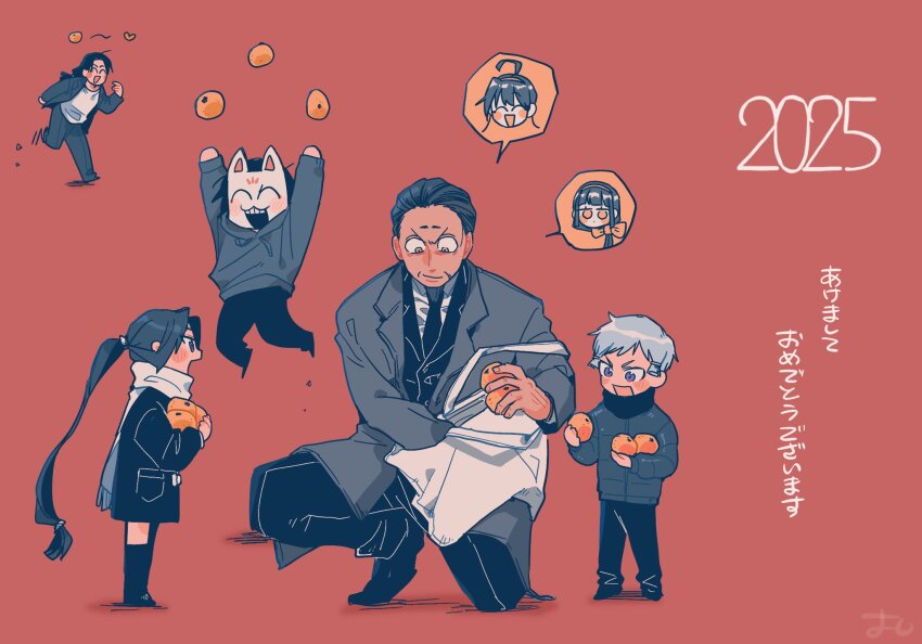 2025, 2girls, 5boys, ahoge, akeome, ashikaga_takauji_(nige_jouzu_no_wakagimi), black_hair, child