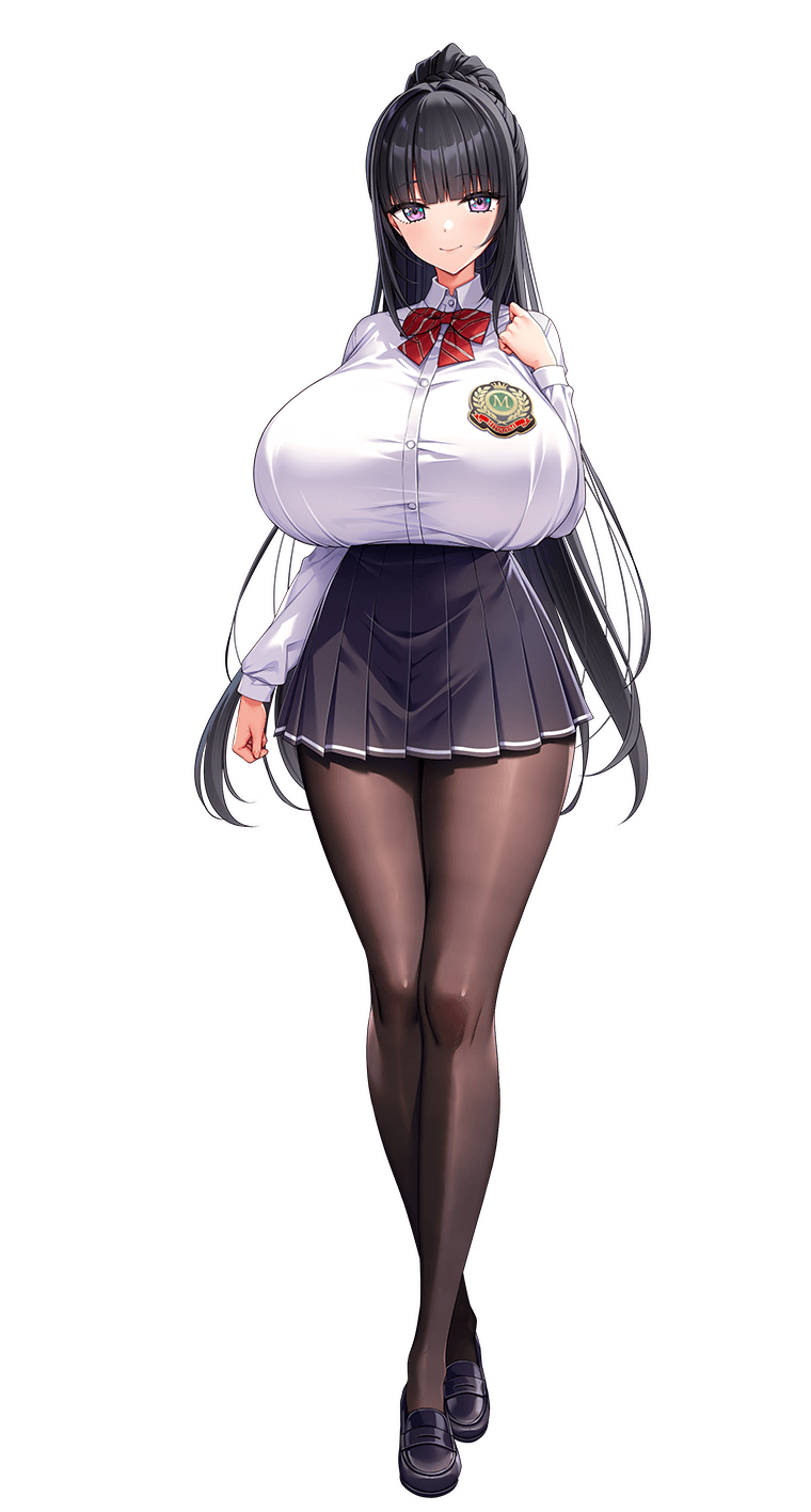 1girl, black_hair, bow, bowtie, breasts, chichizaki_momina, closed_mouth, crest