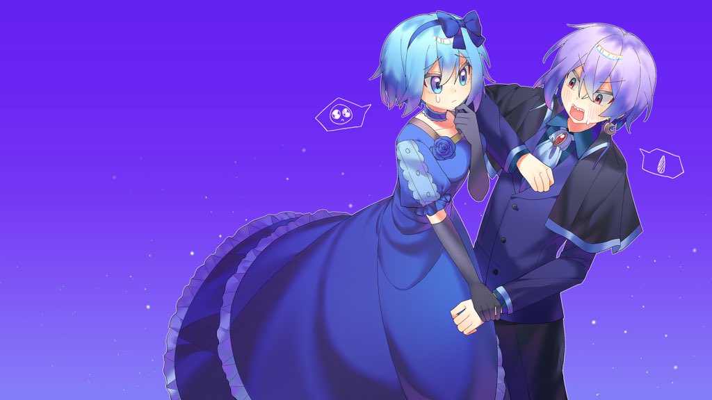 1boy, 1girl, ascot, black_capelet, black_gloves, black_pants, blue_bow, blue_choker