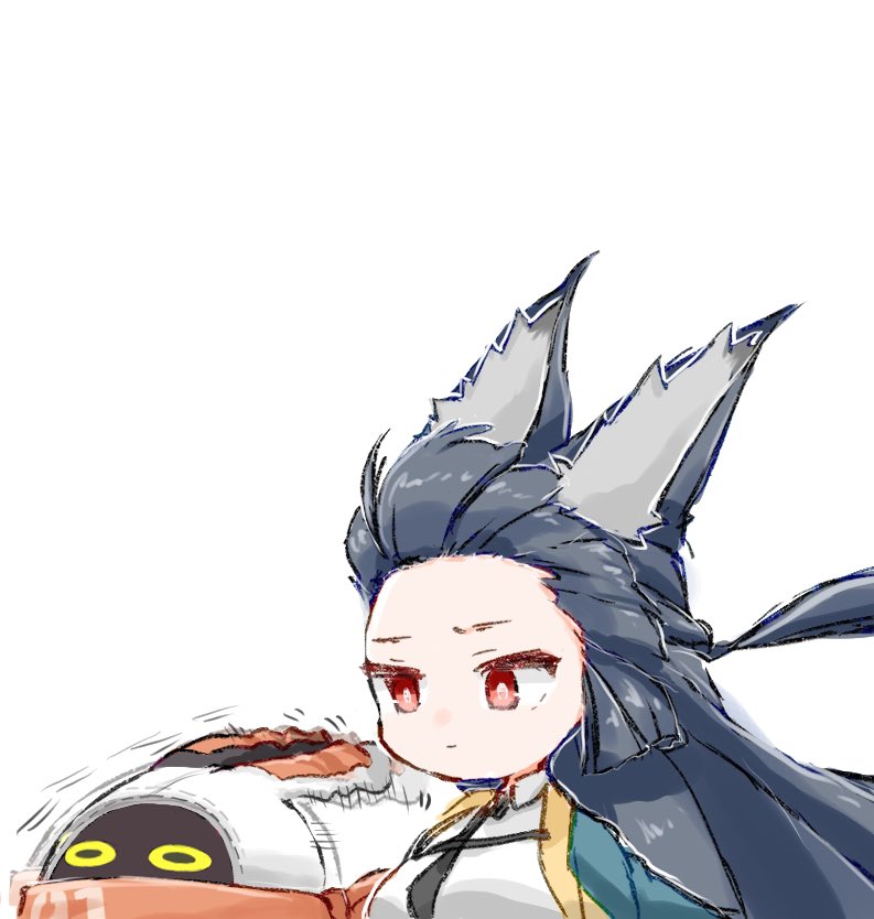 1girl, 1other, animal_ear_fluff, animal_ears, az79709363, bangboo_(zenless_zone_zero), black_hair, black_necktie