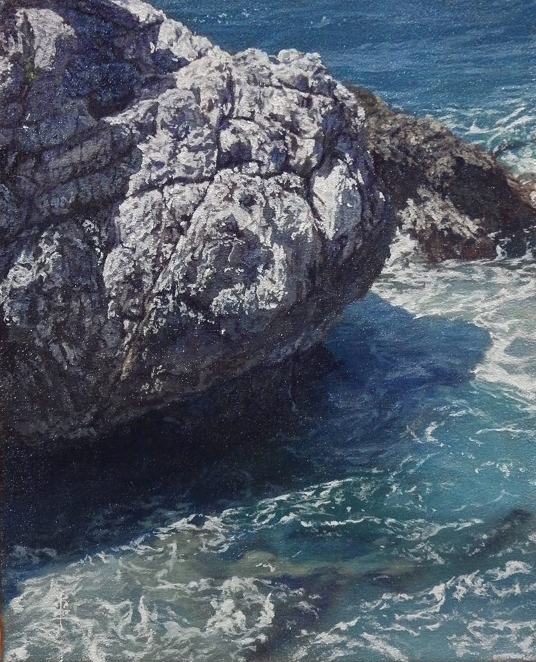 cliff, day, hashtag-only_commentary, naohiro_ito, no_humans, ocean, original, painting_(medium)