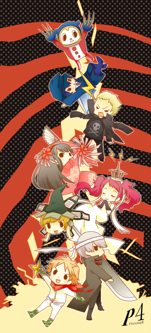 3boys, 4girls, amagi_yukiko, atlus, bad_id, bad_pixiv_id, black_hair, blonde_hair