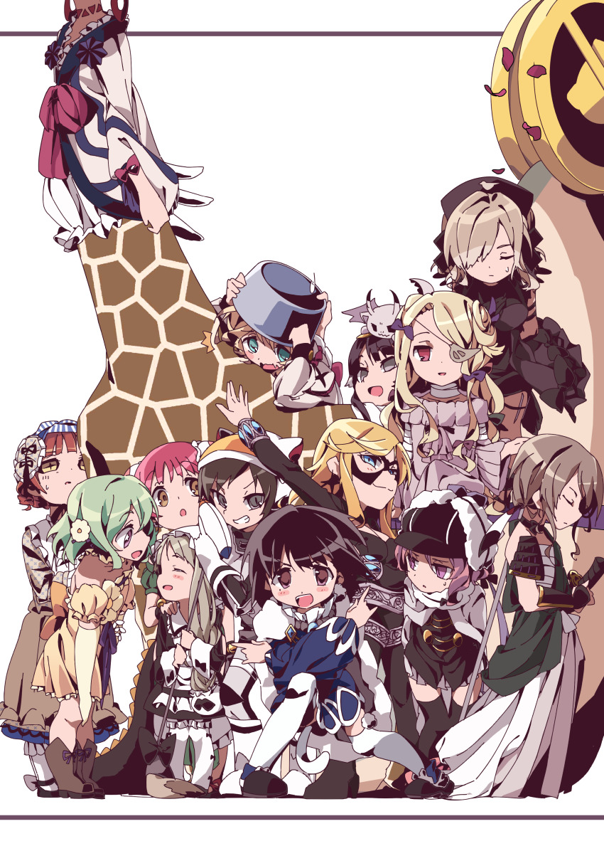 @nyannyan, absurdres, akane_(mahoiku), black_hair, black_mask, black_thighhighs, blonde_hair, boro_(tn-boro)