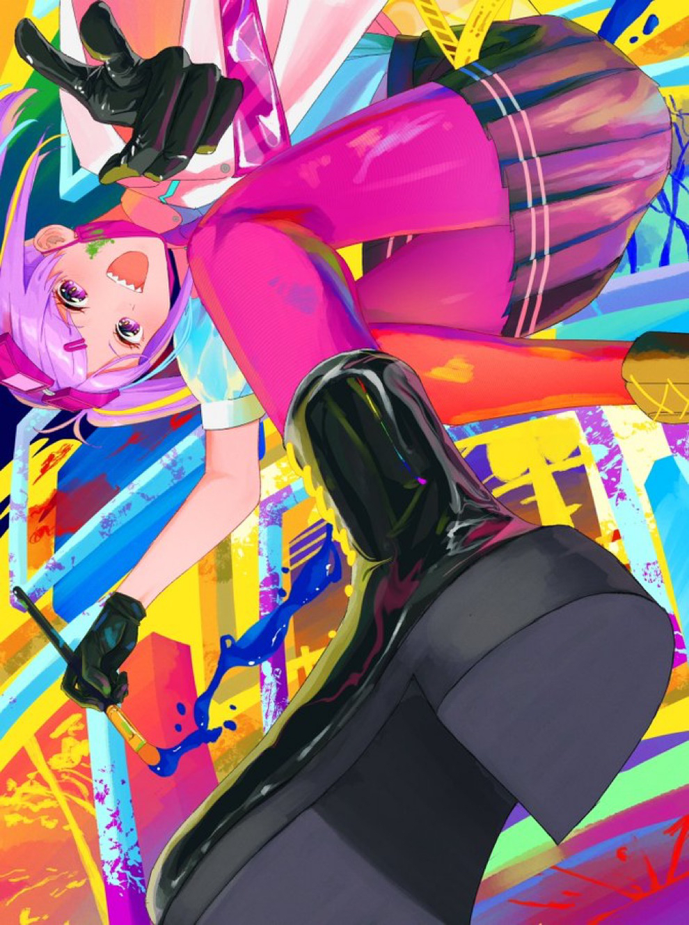 1girl, black_gloves, boots, from_below, gloves, heaven_burns_red, highres, ishii_iroha