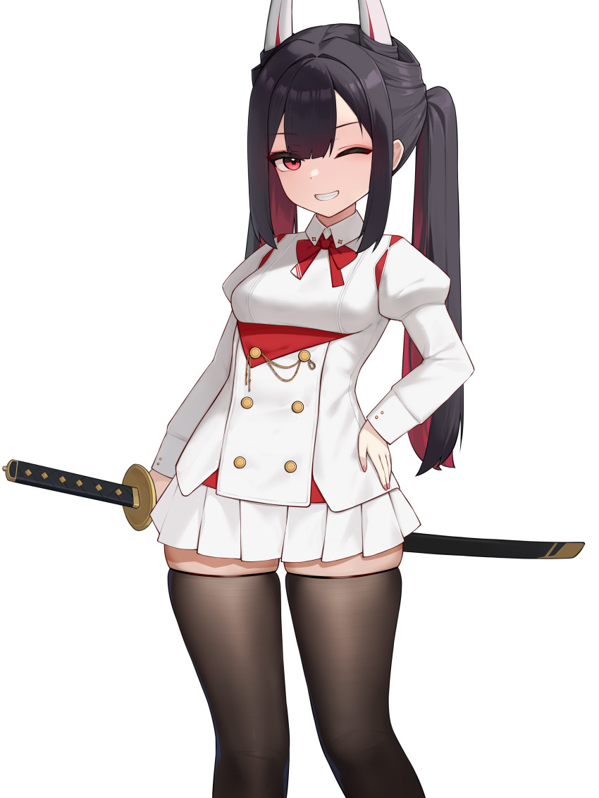 1girl, absurdres, alternate_costume, azur_lane, black_hair, black_thighhighs, blush, bow