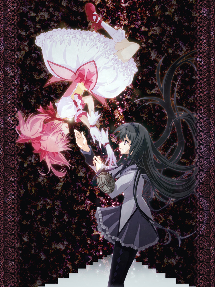 10s, 2girls, akemi_homura, akemi_homura_(magical_girl), ashi_yume, bad_id, bad_pixiv_id, black_hair