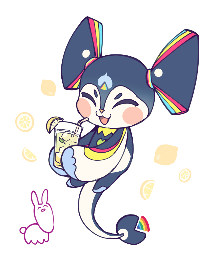 :3, ^_^, blue_skin, blush_stickers, closed_eyes, colored_skin, commentary_request, creature