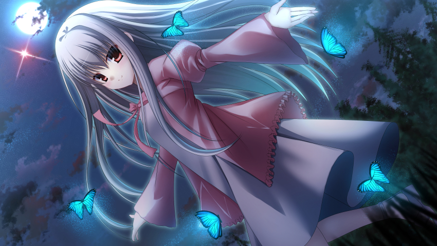 1girl, absurdres, blue_butterfly, blush, bow, bowtie, bug, butterfly