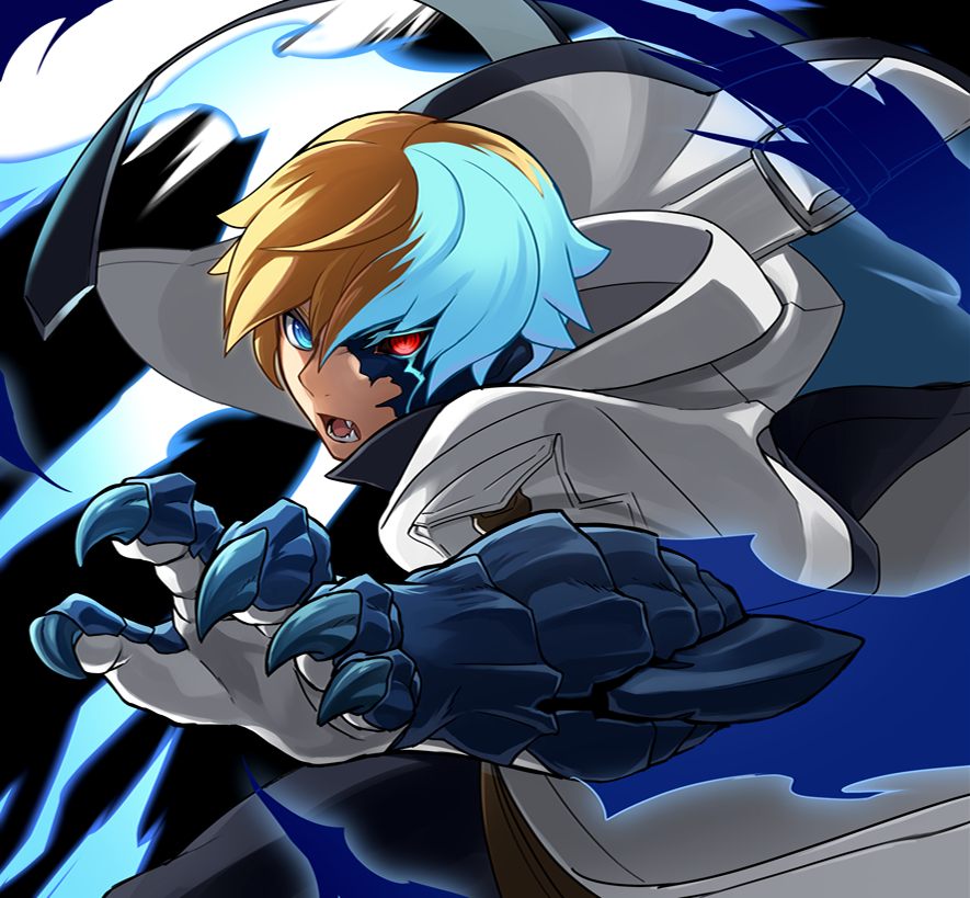 1boy, animal_hands, black_background, blue_eyes, blue_hair, claws, coat, commentary_request