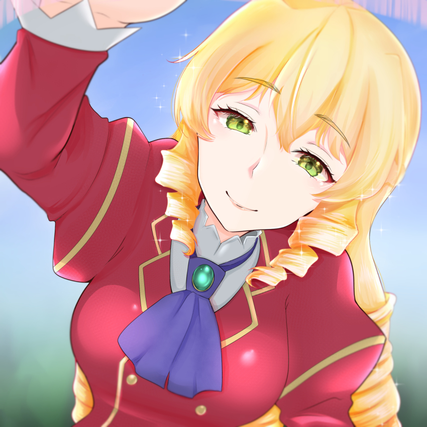 2girls, akuyaku_reijou_tensei_ojisan, anna_doll, ascot, blonde_hair, breasts, closed_mouth, drill_hair