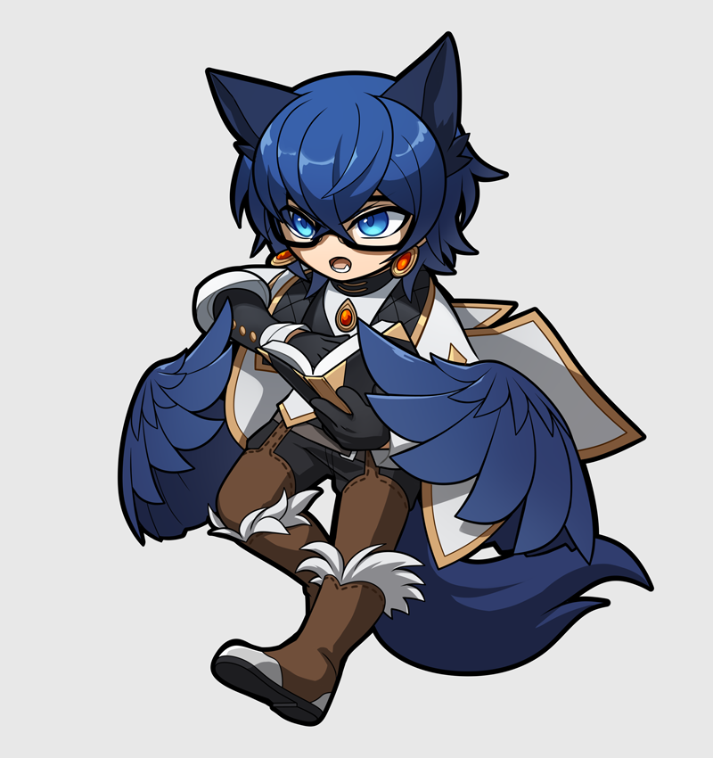 1boy, animal_ears, blue_eyes, blue_hair, blue_wings, book, boots, cape