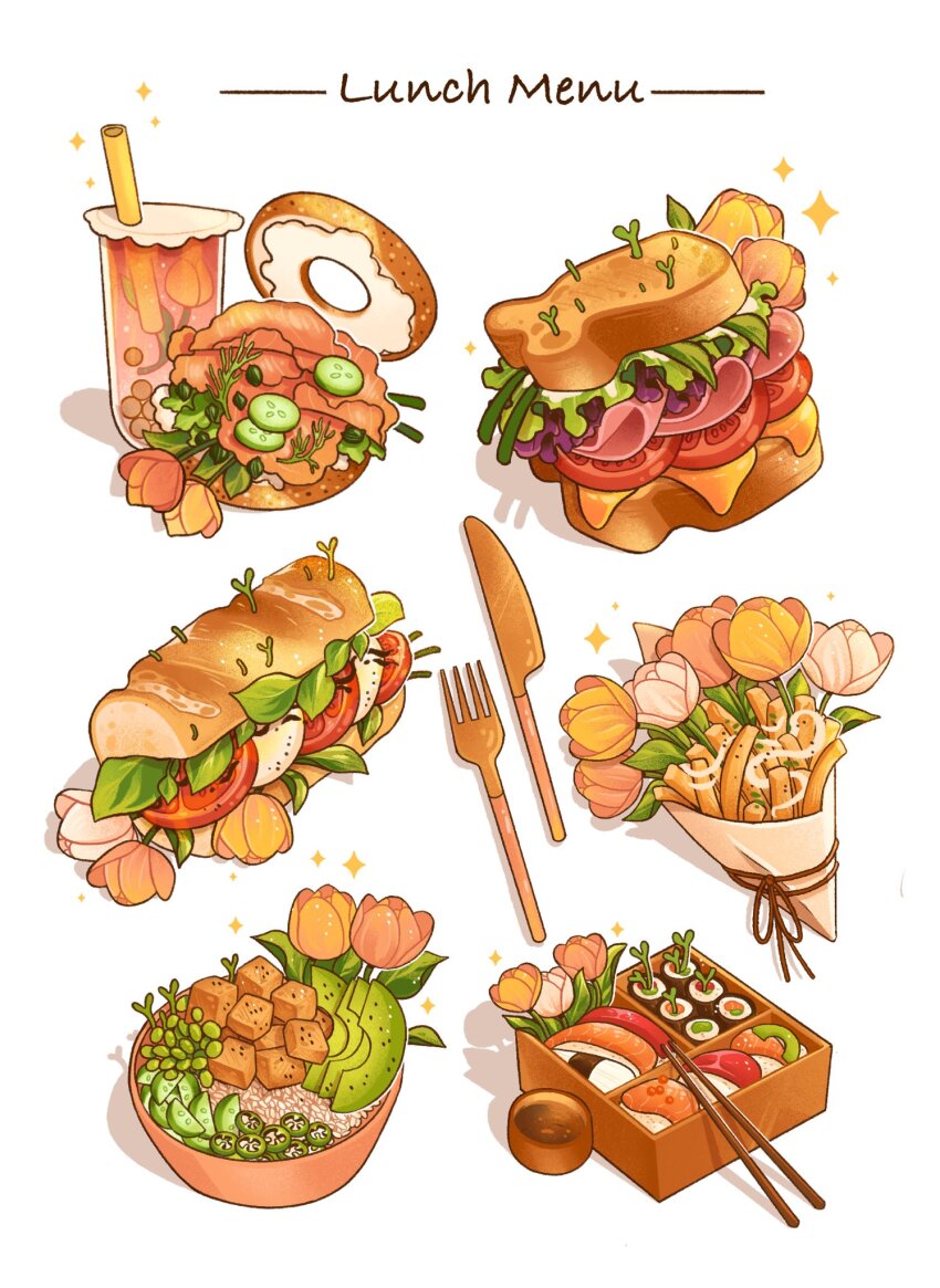 bagel, bento, bouquet, bowl, bubble_tea, commentary, cup, disposable_cup