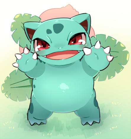 1boshi, animal_focus, claws, commentary_request, fangs, full_body, gen_1_pokemon, ivysaur