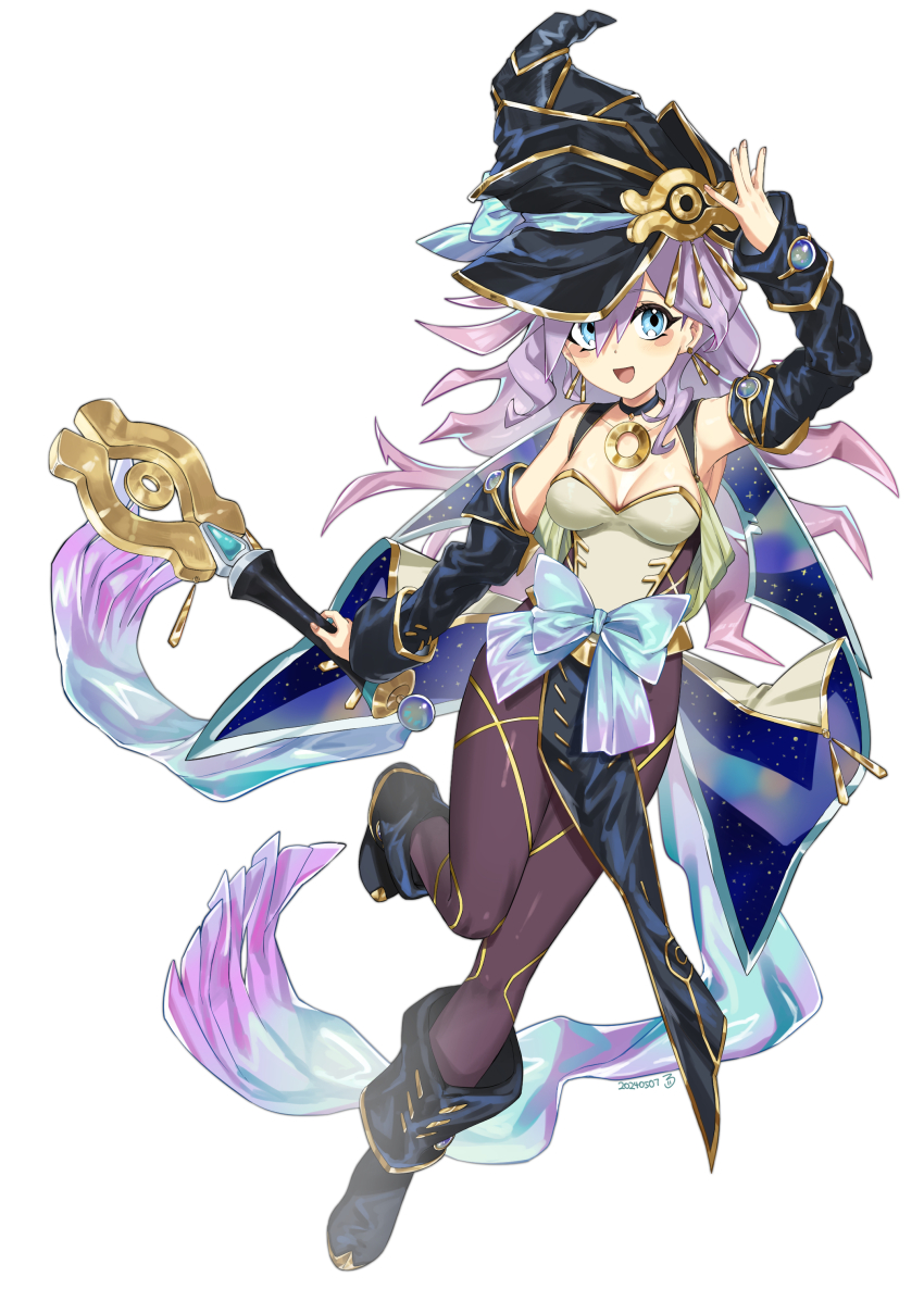 1girl, absurdres, armpits, blue_eyes, boots, breasts, cleavage, detached_sleeves