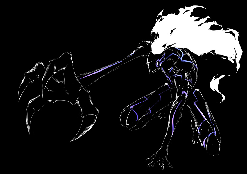 1boy, black_background, claws, highres, hollow_555, long_arms, long_hair, merkava_(under_night_in-birth)