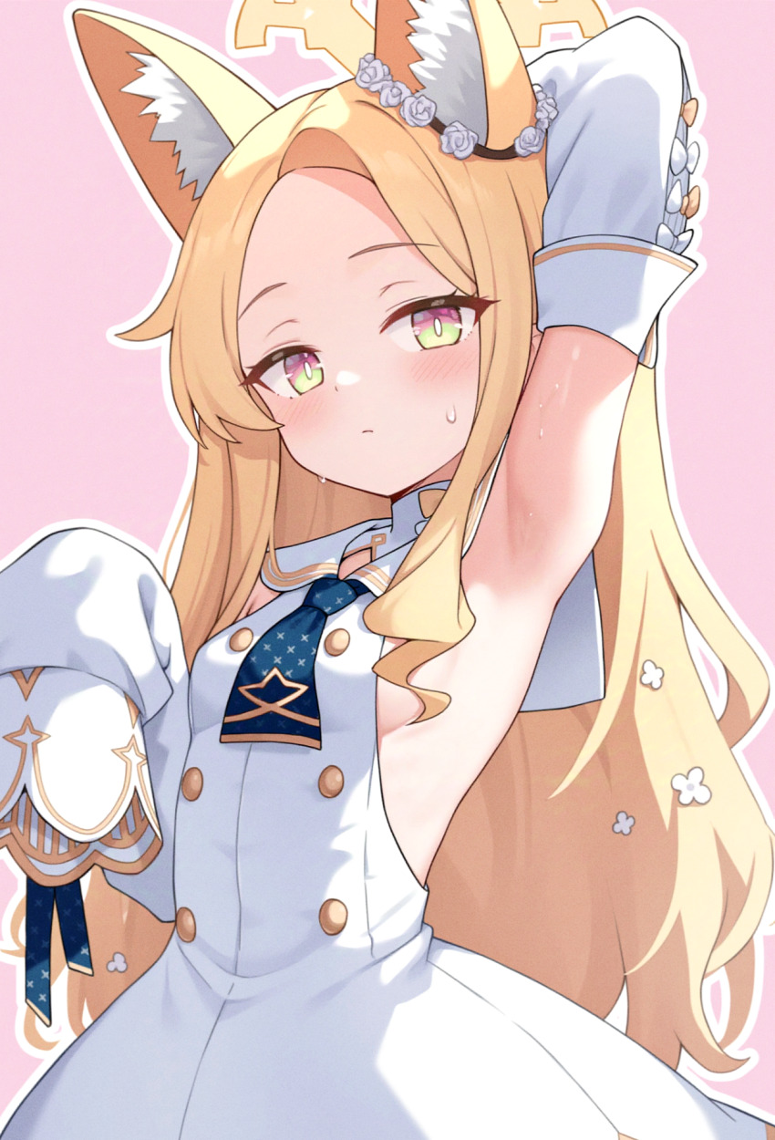 1girl, animal_ear_fluff, animal_ears, arm_up, armpits, ascot, bird, blonde_hair
