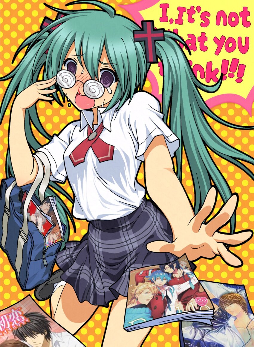 !, !!, @_@, ahoge, aroused_nosebleed, character_request, coke-bottle_glasses, commentary