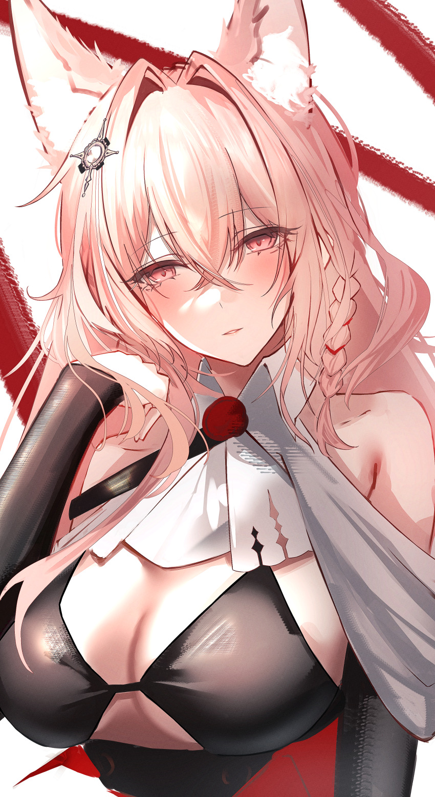 1girl, absurdres, animal_ear_fluff, animal_ears, arknights, bare_shoulders, bikini, black_bikini