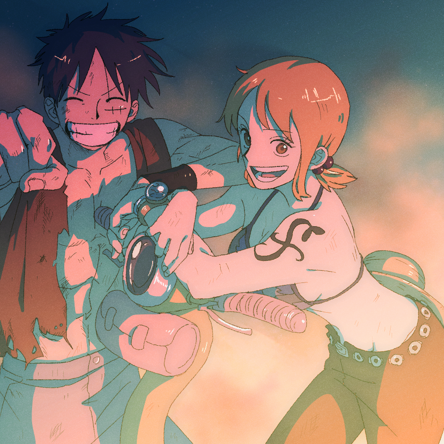 1boy, 1girl, bangle, bare_shoulders, bikini, bikini_top_only, black_hair, blue_shorts