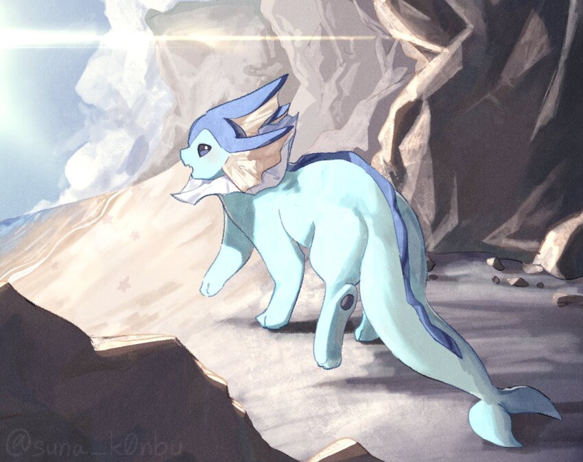 animal_focus, beach, blue_sky, cave, cloud, day, frills, gen_1_pokemon