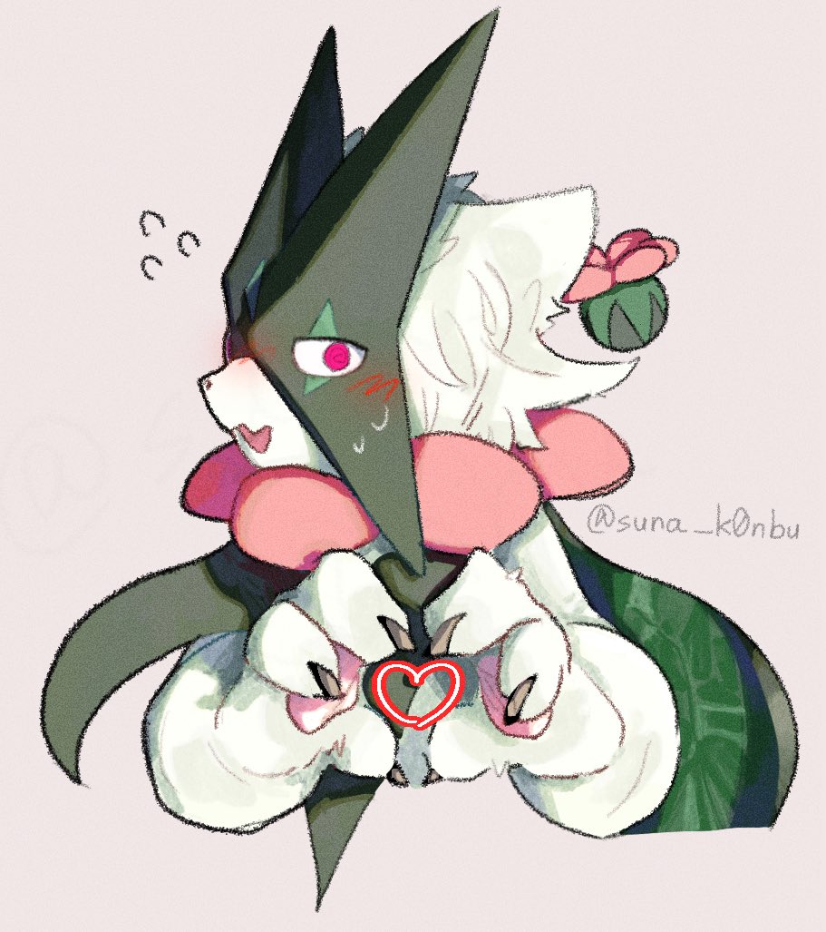 1other, animal_hands, blush, body_fur, cape, furry, green_fur, heart