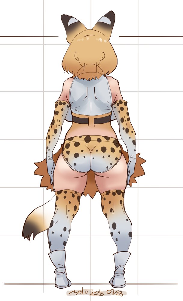 1girl, animal_ears, animal_print, ass, blonde_hair, buruma, commentary_request, dated