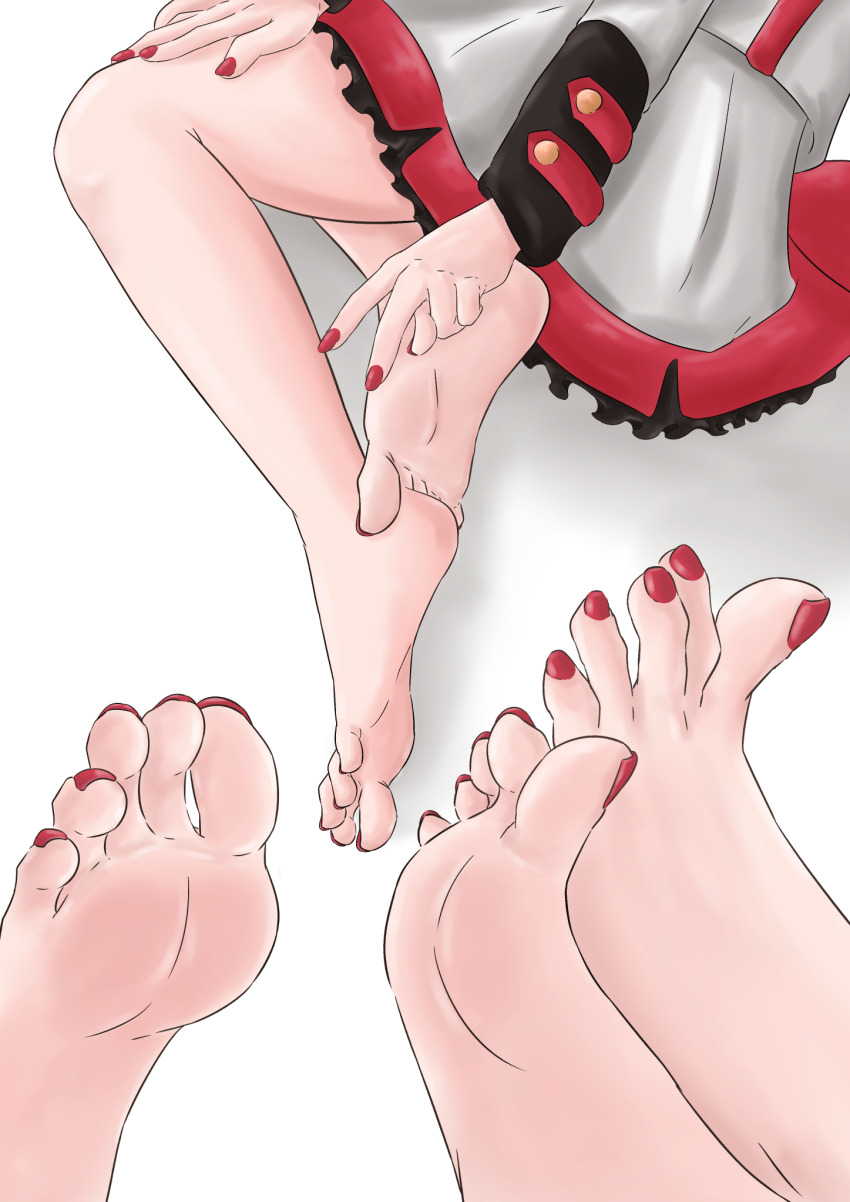 1girl, barefoot, feet, highres, kasane_teto, nail_polish, red_nails, sei03091, soles, tail_pouch, toenail_polish, toenails, toes, vocaloid
