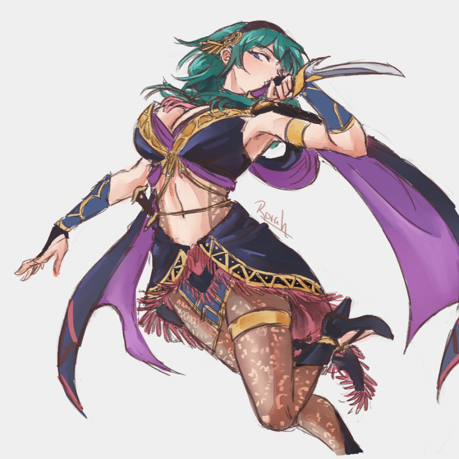 1girl, alternate_hair_color, artist_name, blue_eyes, breasts, bridal_gauntlets, female_byleth_(fire_emblem), female_byleth_(jehanna)_(fire_emblem)