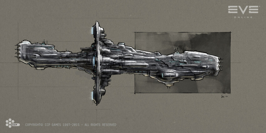 asgeir_jon_asgeirsson, battleship_(eve_online), cannon, combat_ship_(eve_online), commentary, company_logo, company_name, concept_art, copyright_logo, copyright_name, dated, energy_cannon, eve_online, from_side, gallente_federation_(eve_online), glowing, grey_background, grey_theme, hyperion_(eve_online), logo, military_vehicle, no_humans, official_art, radio_antenna, science_fiction, signature, thrusters, vehicle_focus