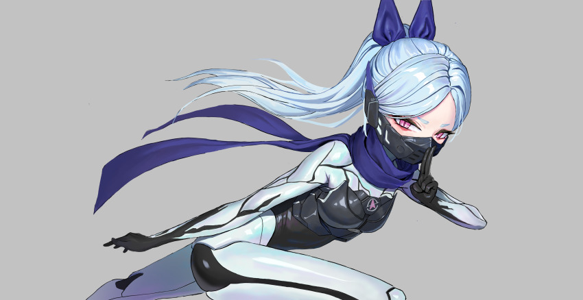 1girl, absurdres, grey_background, grey_hair, hahtte, highres, leaning_forward, long_hair