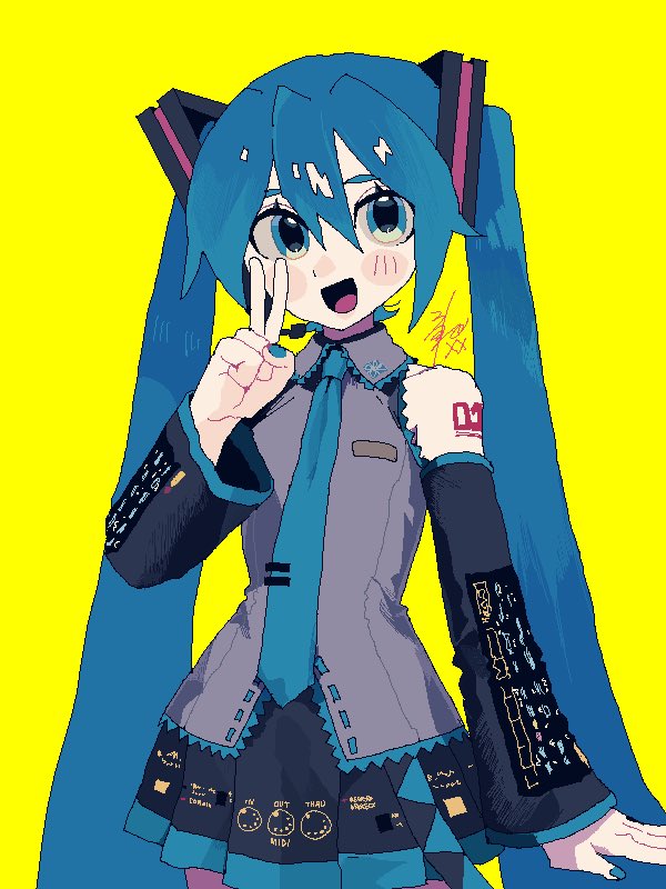 1girl, :d, arm_at_side, bare_shoulders, black_mouth, black_skirt, black_sleeves, blue_eyes