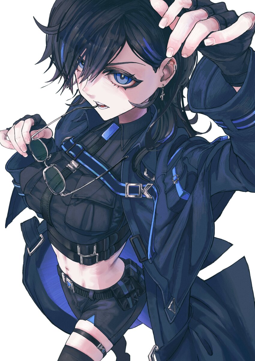 1girl, absurdres, ayase_yuu, ayase_yuu_(1st_costume), black_coat, black_gloves, black_hair, black_pants