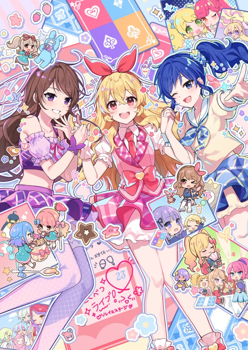 >_<, 6+girls, :d, ahoge, aikatsu!, aikatsu!_(series), aikatsu_friends!, aikatsu_on_parade!