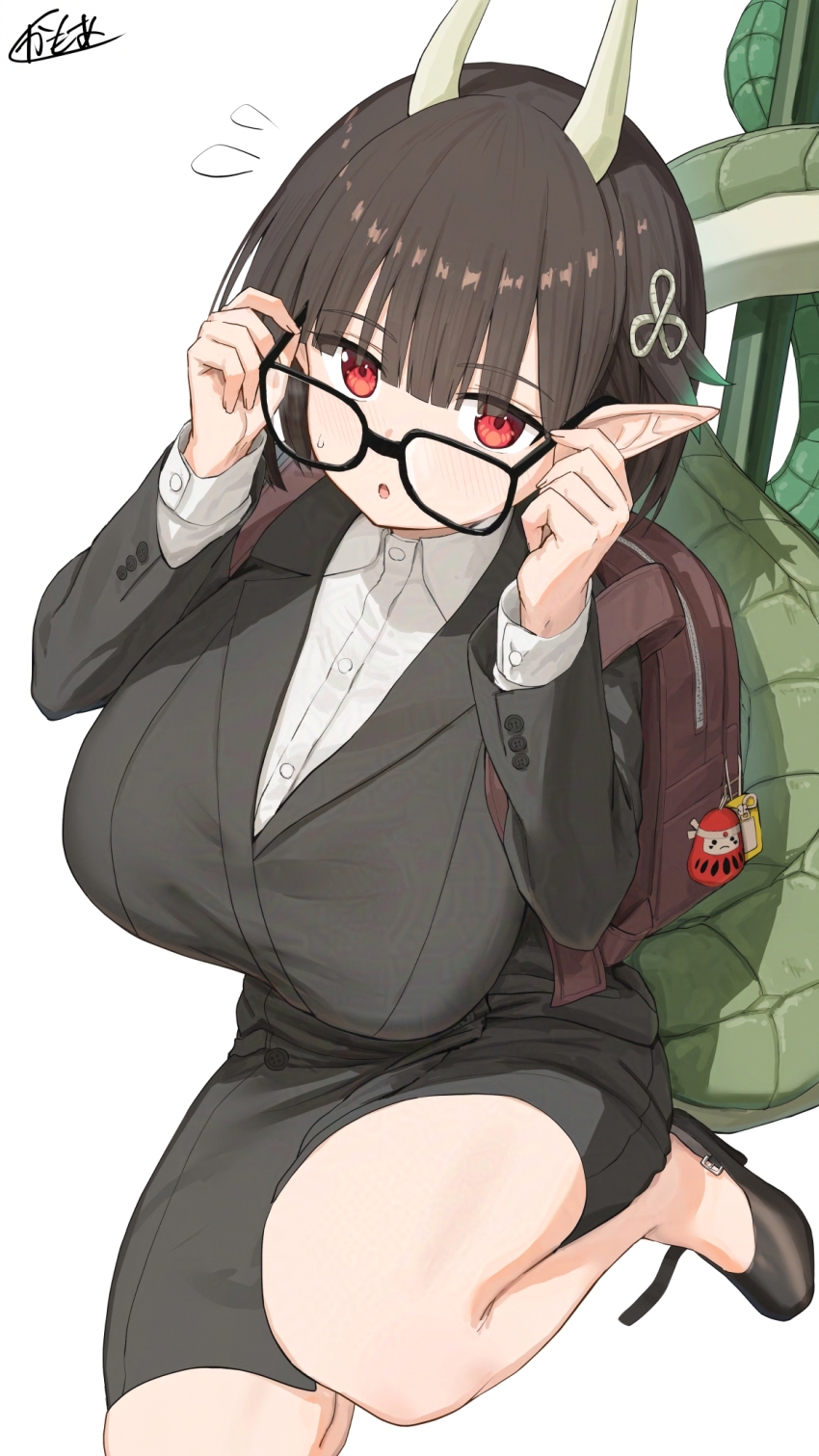 1girl, backpack, bag, biscione_(fate), biscione_(first_ascension)_(fate), black_hair, black_jacket, black_skirt