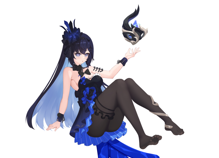 1girl, :o, absurdres, arm_support, bare_shoulders, black_bow, black_bowtie, black_collar