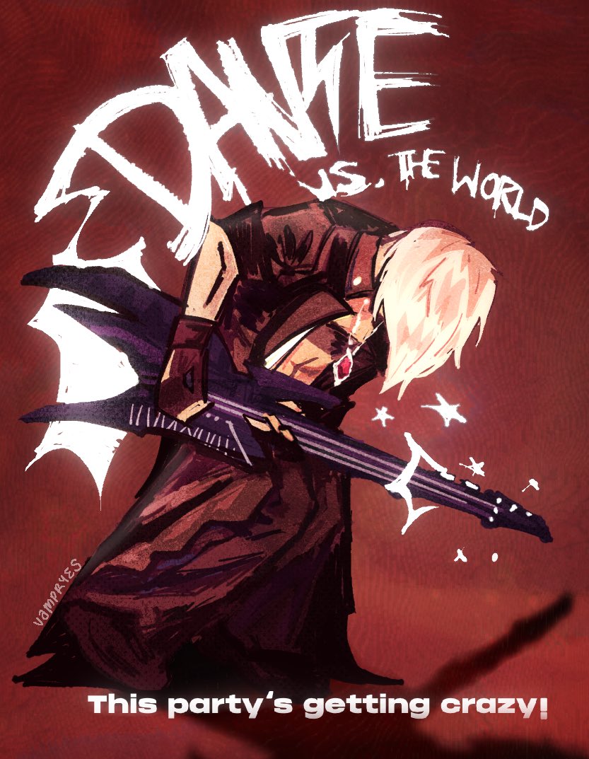1boy, artist_name, dante_(devil_may_cry), devil_may_cry, devil_may_cry_(series), devil_may_cry_3, english_text, guitar