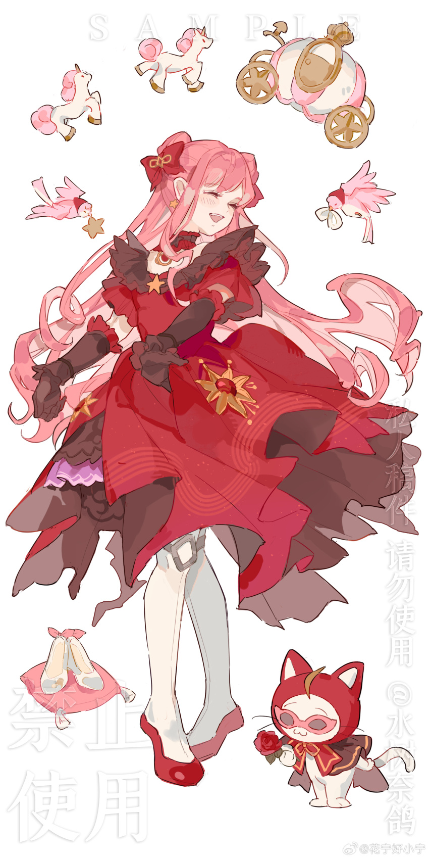 1girl, ^_^, absurdres, ahoge, animal, bird, black_choker, black_gloves