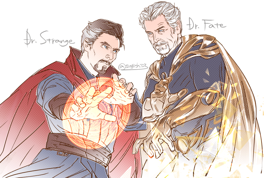 2boys, beard, black_adam_(movie), blue_eyes, bodysuit, brown_hair, cape, character_name