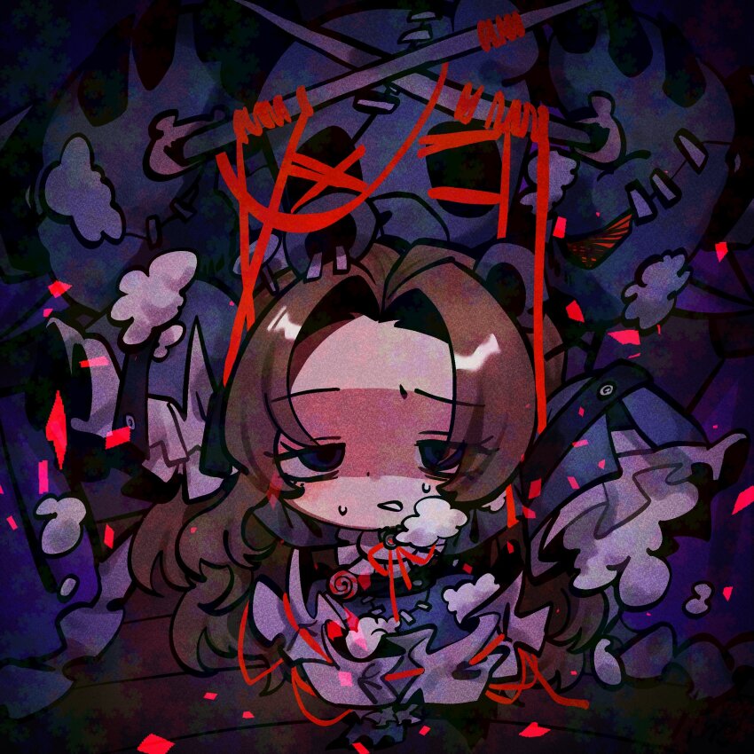 11230kingyo, 1girl, absurdres, animal_ears, arms_up, bear_ears, blue_eyes, brown_hair