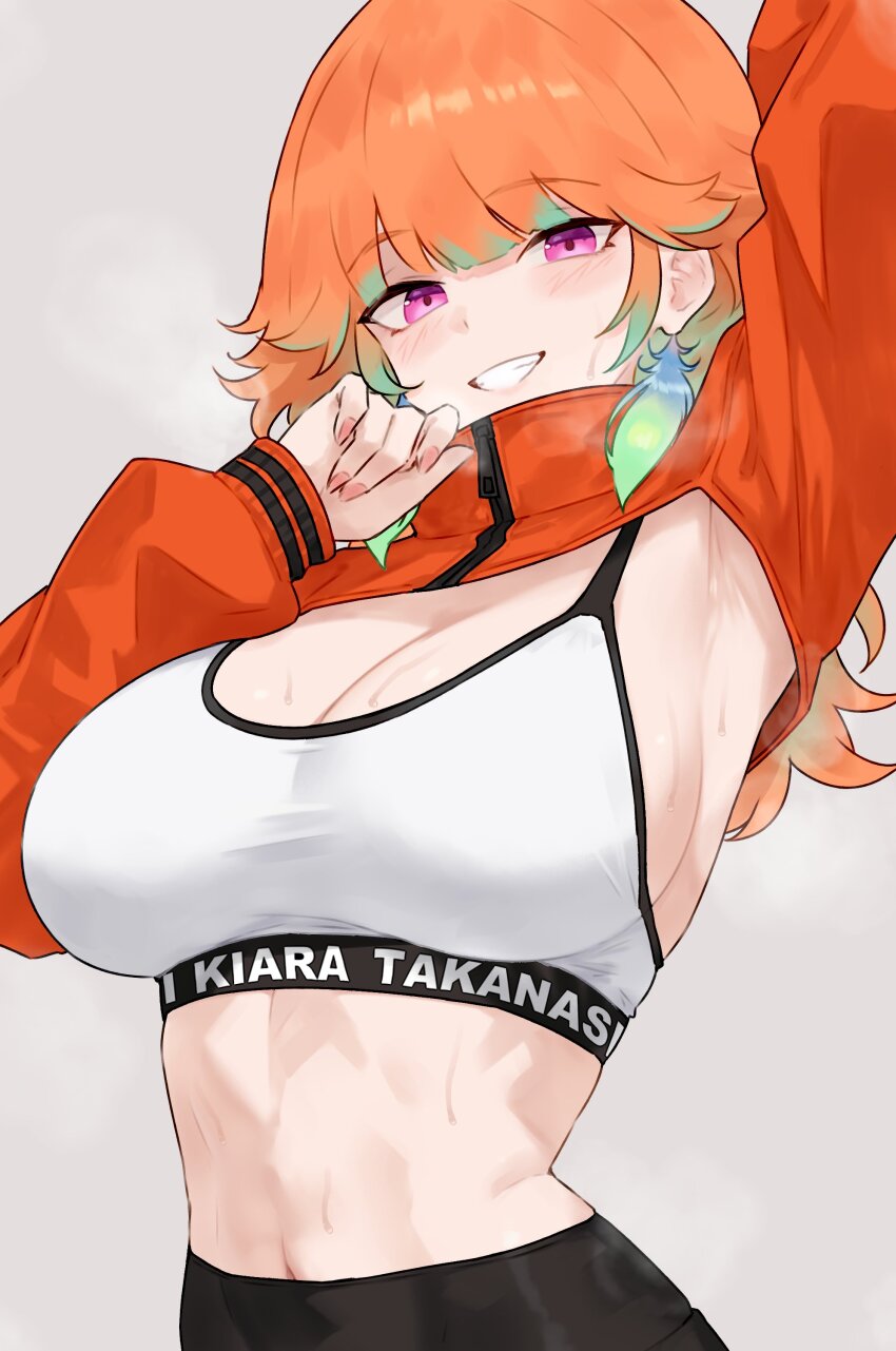 1girl, absurdres, alternate_costume, arm_up, armpits, bluefield, breasts, character_name