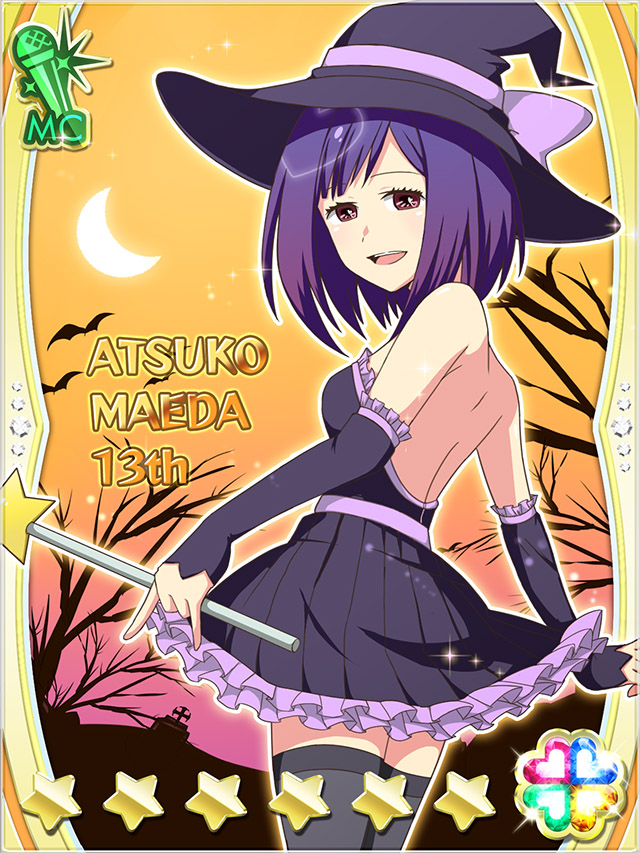 1girl, :d, akb0048, bare_shoulders, bare_tree, bat_(animal), black_hat, black_thighhighs