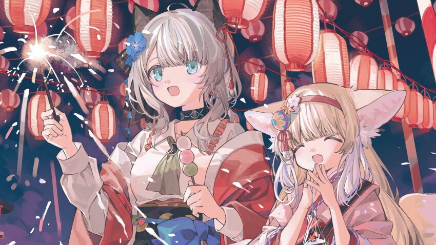 2girls, animal_ears, arknights, blonde_hair, blue_eyes, cat_ears, cat_girl, chinese_commentary