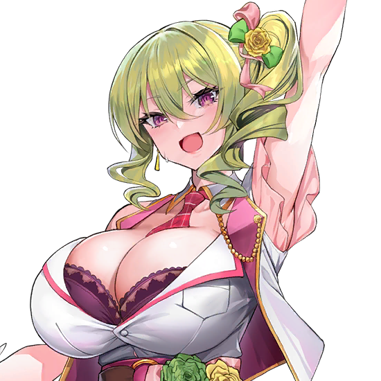 1girl, :d, arm_up, belt, between_breasts, blush, bow, bra