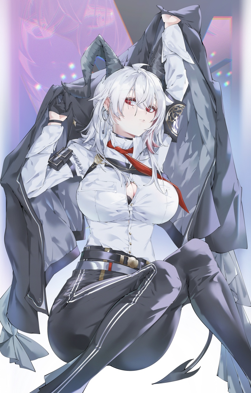 1girl, absurdres, arm_pouch, arm_up, armband, black_armband, black_bra, black_choker