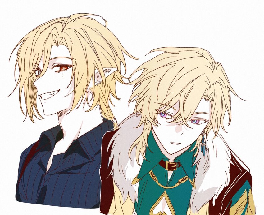 2boys, ahoge, aqua_shirt, aventurine_(honkai:_star_rail), black_collar, black_jacket, blonde_hair, blue_eyes