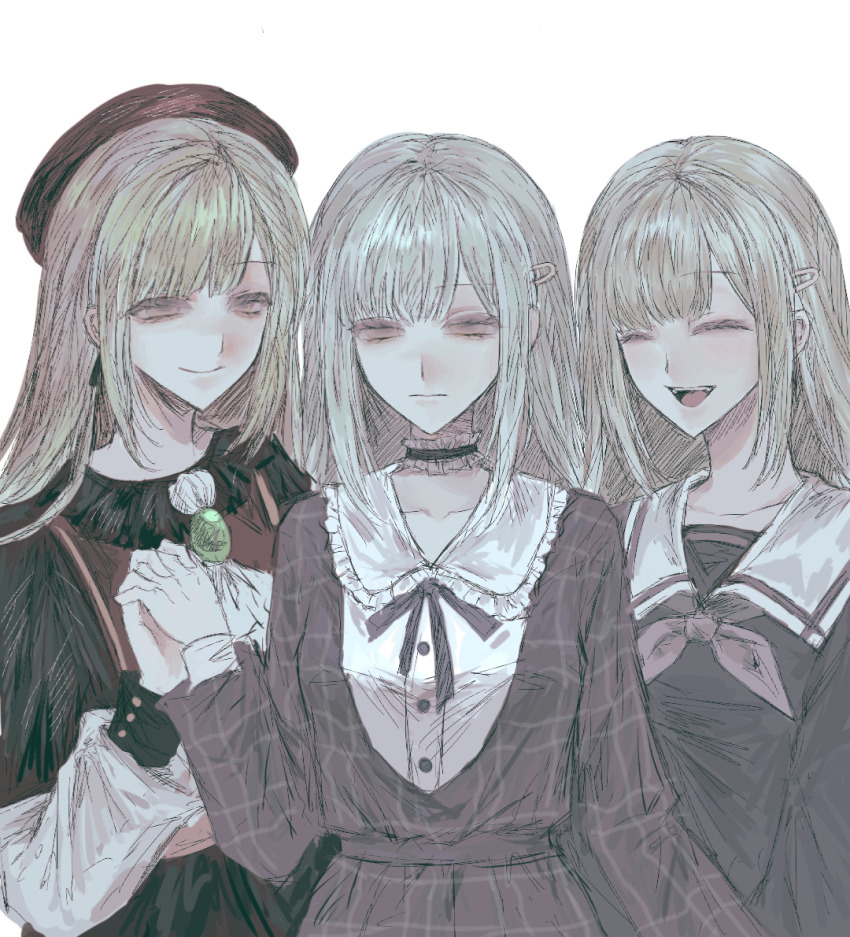 3girls, :d, ^_^, ascot, bang_dream!, bang_dream!_it's_mygo!!!!!, beret, black_capelet