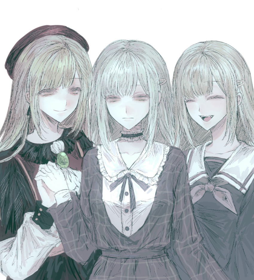 3girls, :d, ^_^, ascot, bang_dream!, bang_dream!_it's_mygo!!!!!, beret, black_capelet