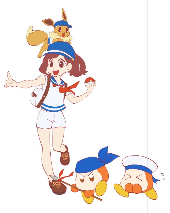 >_<, 1girl, backpack, bag, bandana, bandana_waddle_dee, blue_bandana, blue_sailor_collar